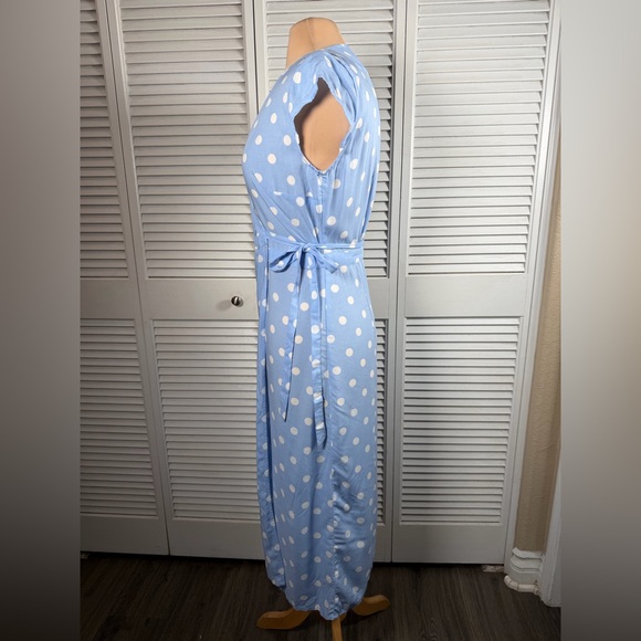 Blue Polka Dot Wrap Midi Dress Open Back XXS Fits XS - Picture 5 of 14
